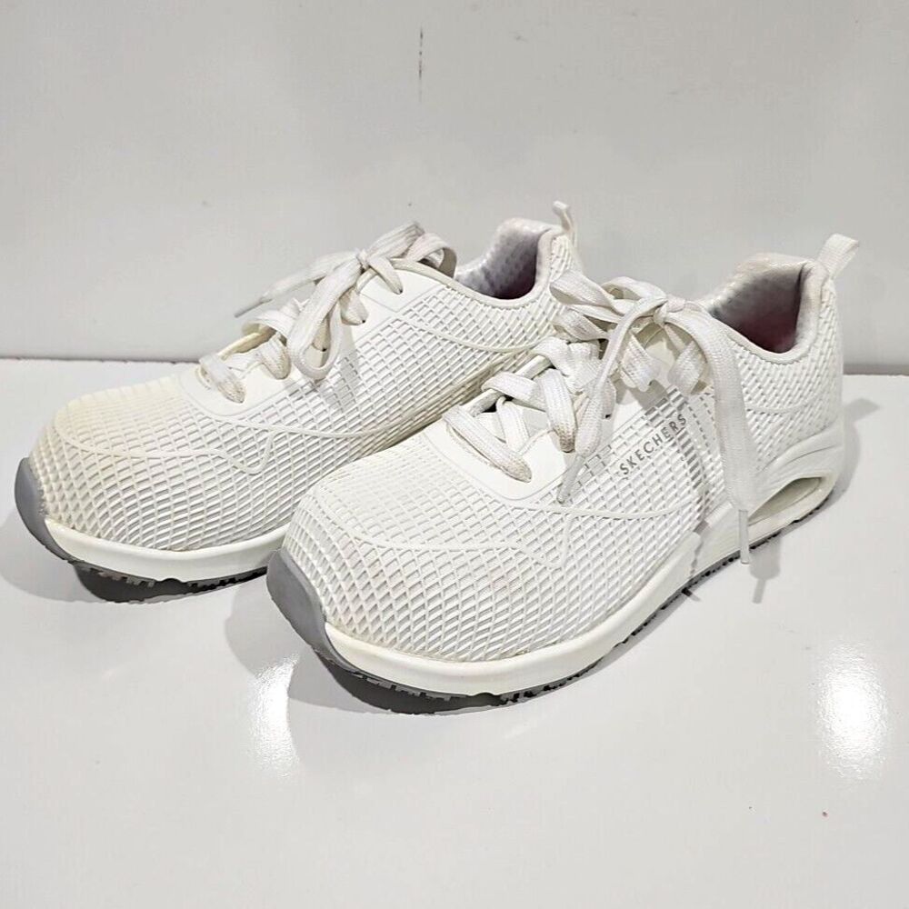 SKECHERS WOMENS WORK SNEAKER US 8.5 WHITE 108072 COMP TOE SLIP RESISTANT SOLE